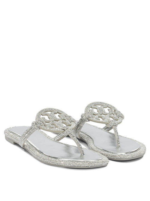 Tory Burch "Miller" Flat Sandals - Silver