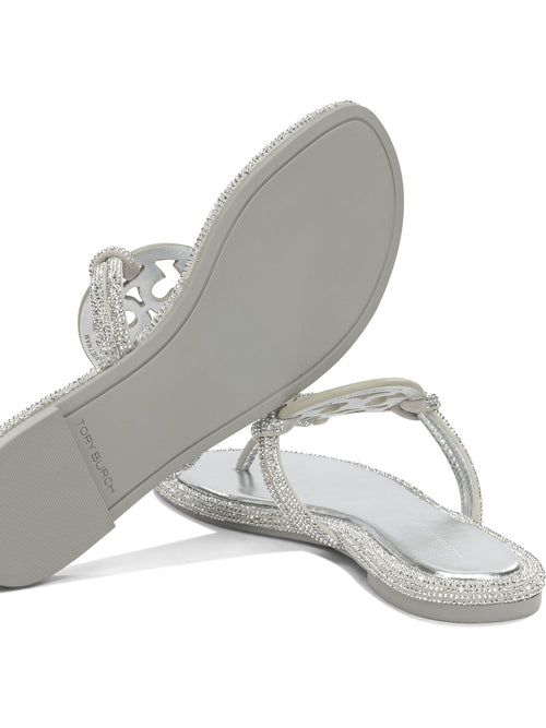 Tory Burch "Miller" Flat Sandals - Silver