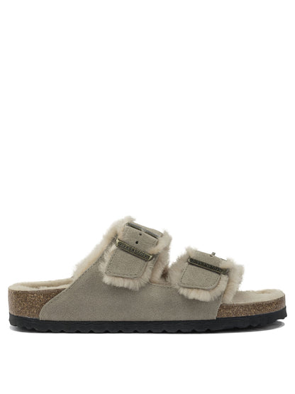 Birkenstock "Arizona Shearling" Low Sandals - Grey