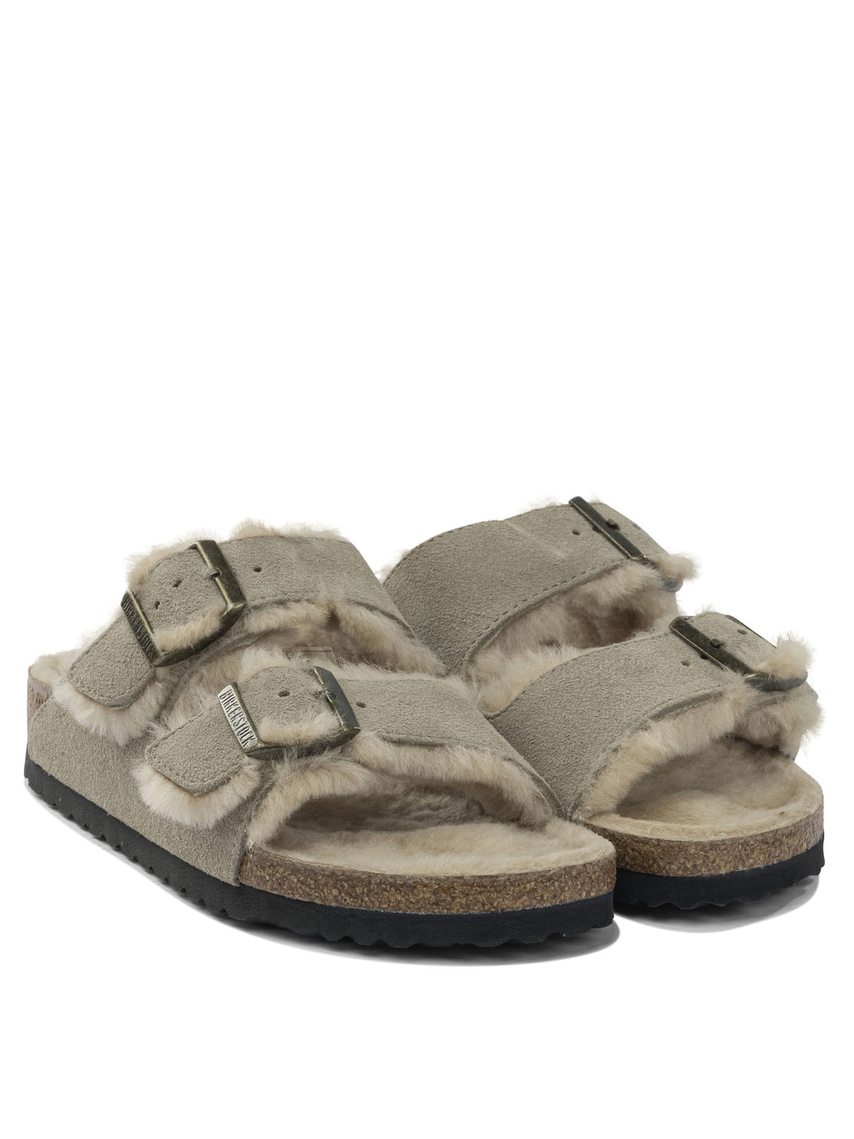 Birkenstock "Arizona Shearling" Low Sandals - Grey