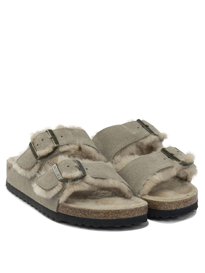 Birkenstock "Arizona Shearling" Low Sandals - Grey