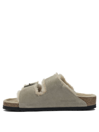 Birkenstock "Arizona Shearling" Low Sandals - Grey