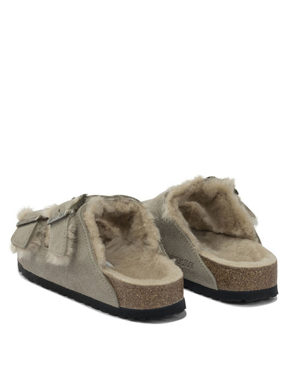 Birkenstock "Arizona Shearling" Low Sandals - Grey