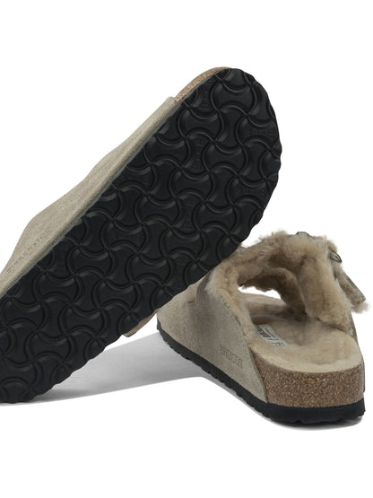 Birkenstock "Arizona Shearling" Low Sandals - Grey