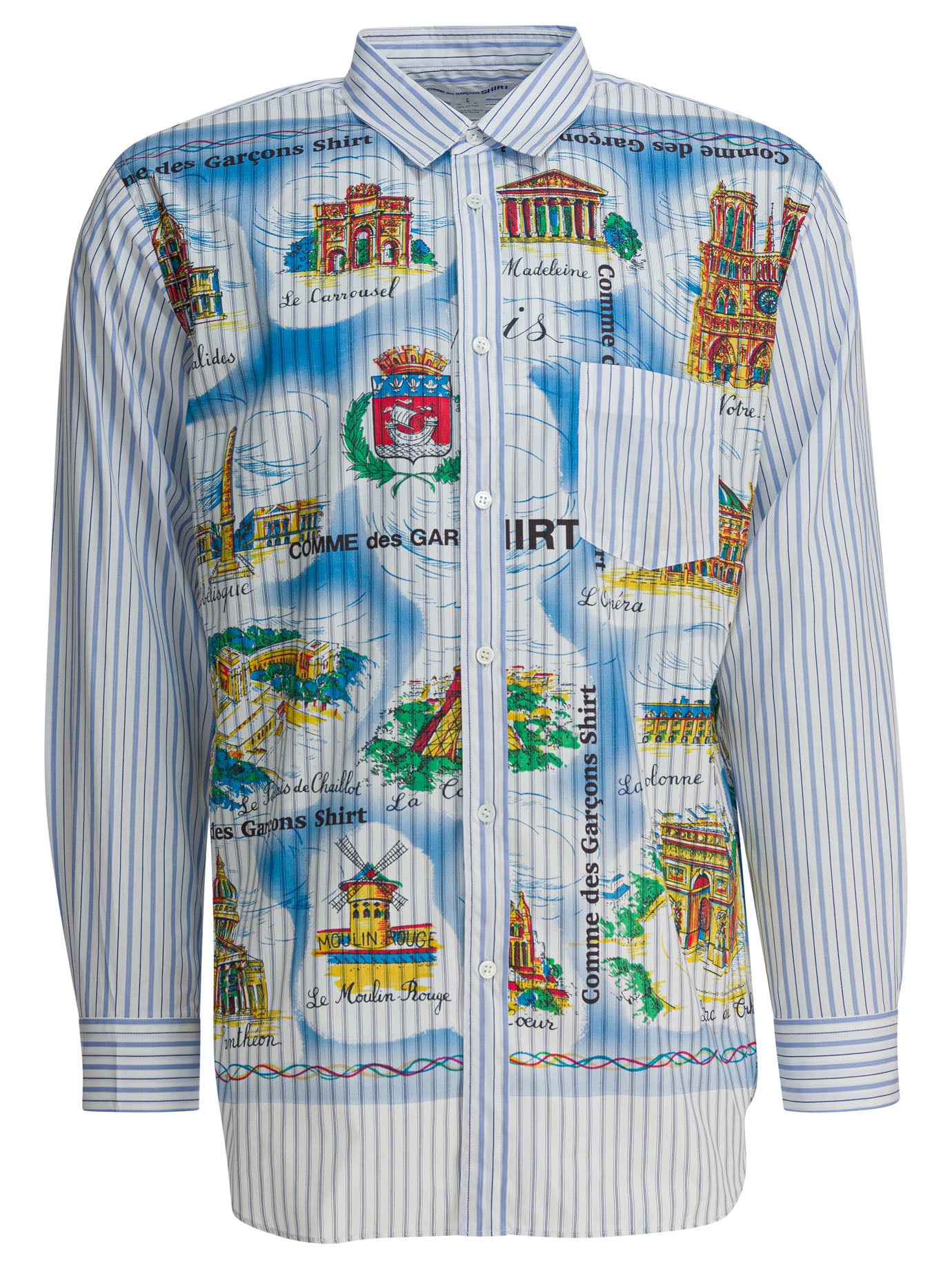 Comme Des GarçOns Shirt Striped shirt with print - Light Blue