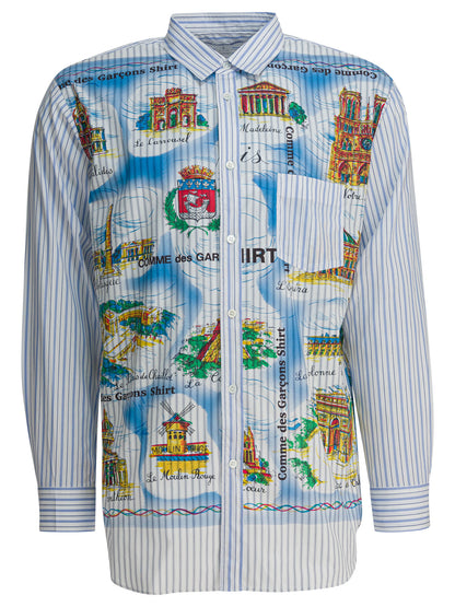 Comme Des GarçOns Shirt Striped shirt with print - Light Blue