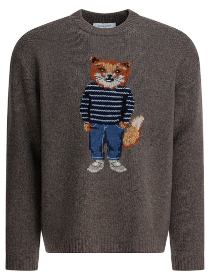 Maison Kitsuné Wool sweater with Dressed Fox - Grey