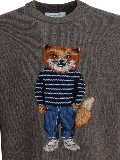 Maison Kitsuné Wool sweater with Dressed Fox - Grey