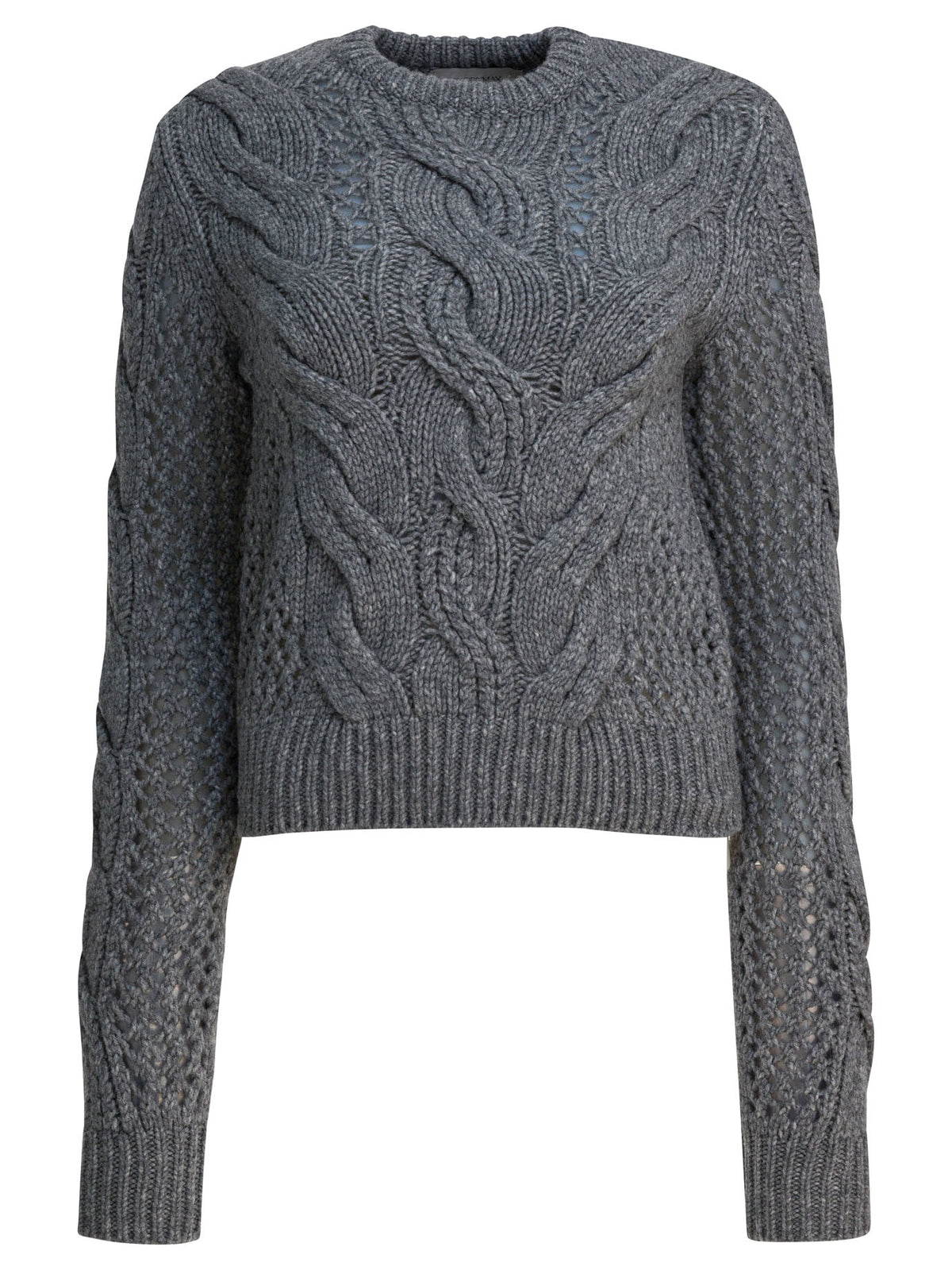 Max Mara Sportmax Wool-blend crewneck sweater with braids - Grey