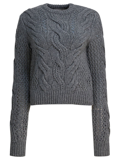 Max Mara Sportmax Wool-blend crewneck sweater with braids - Grey