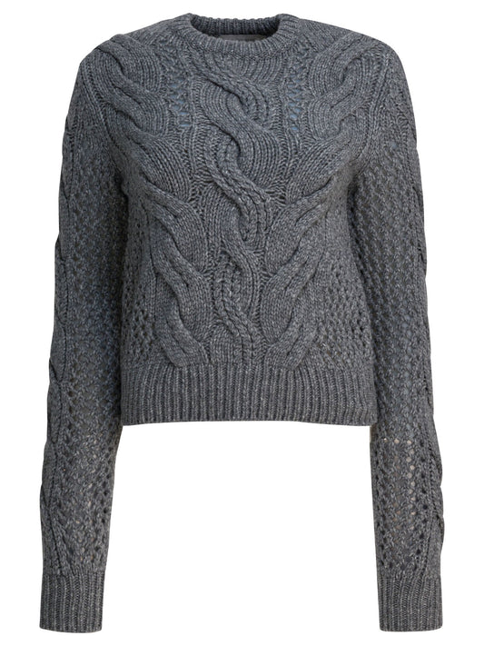 Max Mara Sportmax Wool-blend crewneck sweater with braids - Grey