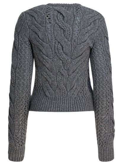 Max Mara Sportmax Wool-blend crewneck sweater with braids - Grey