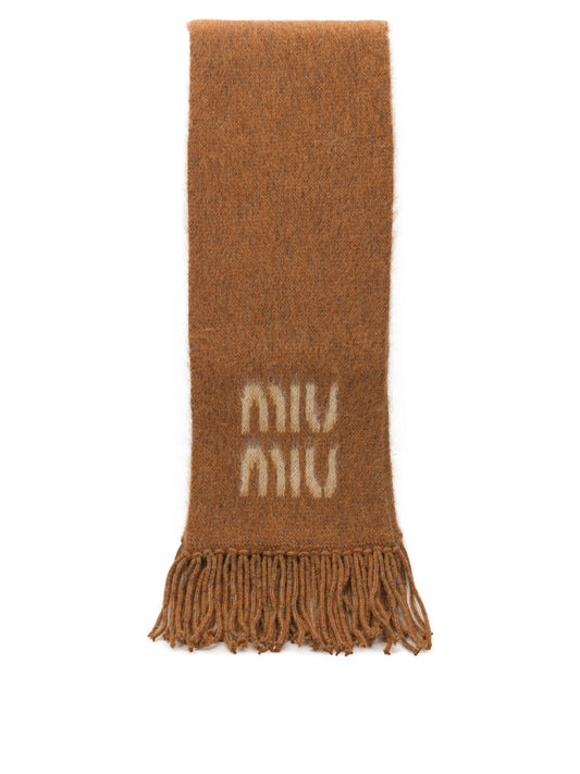 Miu Miu Merino Wool Fringed Scarf - Orange