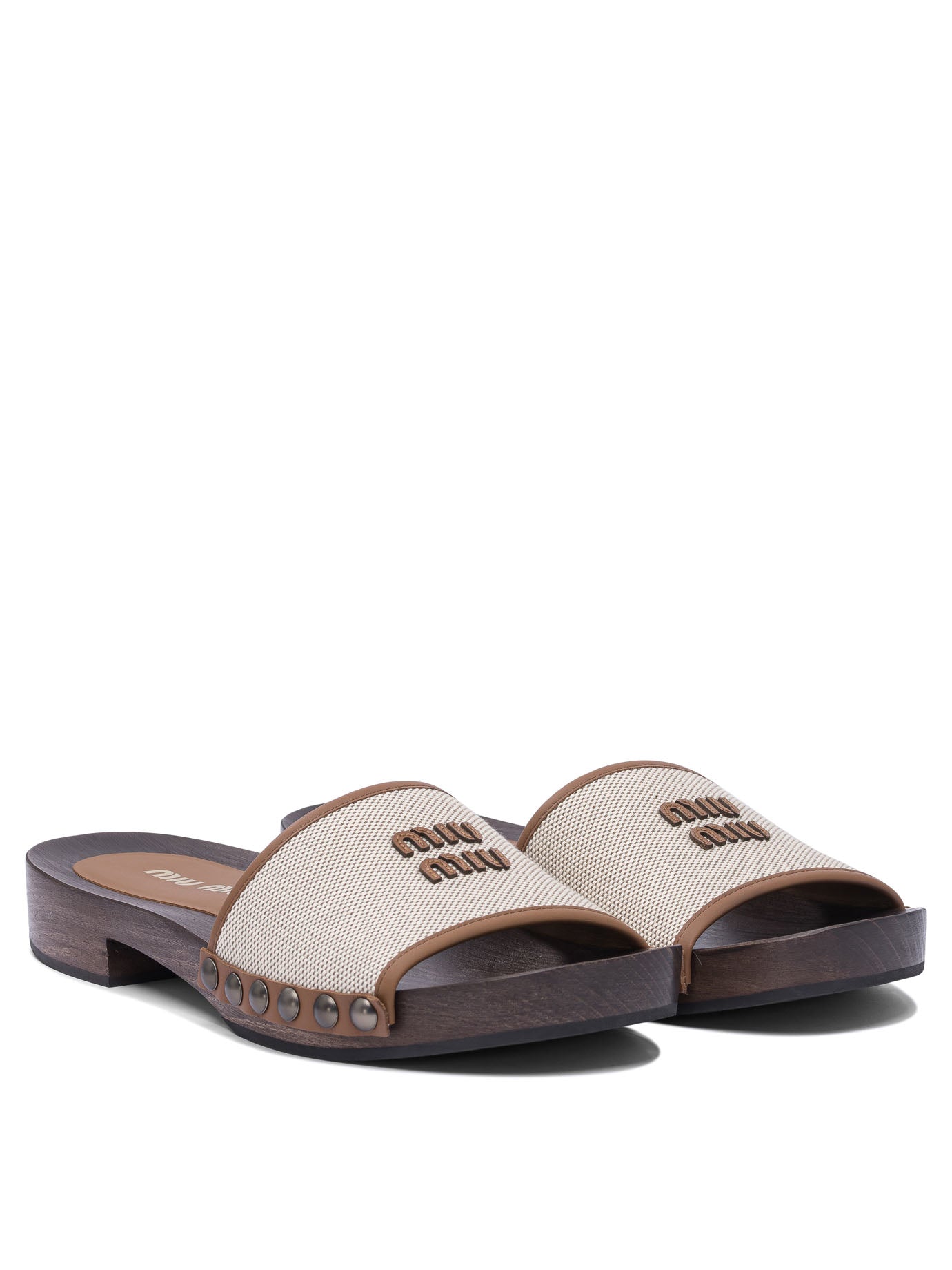 Miu Miu Canvas and leather clogs 30 mm - Beige
