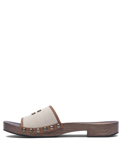 Miu Miu Canvas and leather clogs 30 mm - Beige