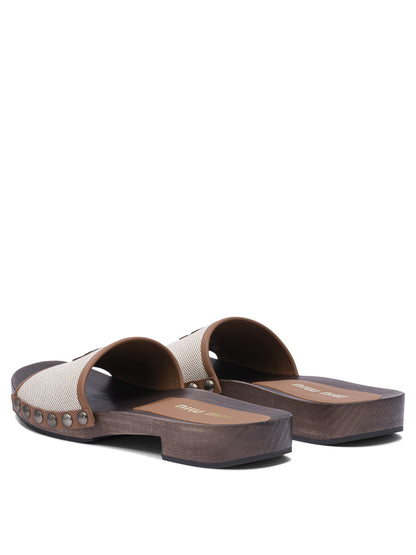 Miu Miu Canvas and leather clogs 30 mm - Beige