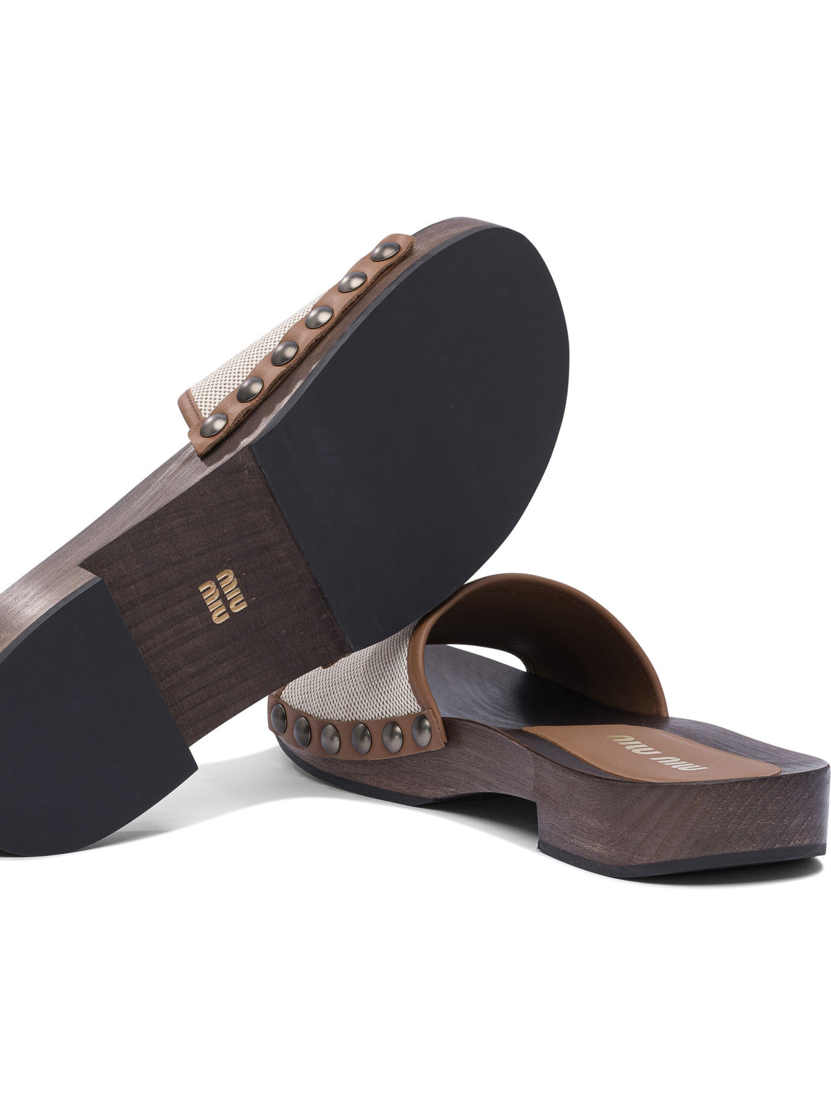 Miu Miu Canvas and leather clogs 30 mm - Beige