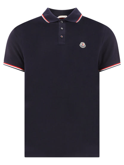 Moncler Button-down polo shirt with logo - Blue