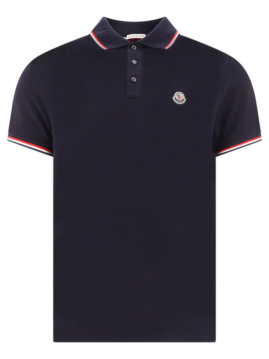 Moncler Button-down polo shirt with logo - Blue