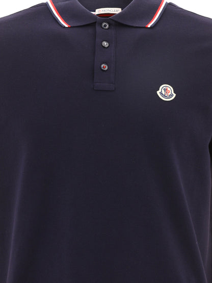 Moncler Button-down polo shirt with logo - Blue