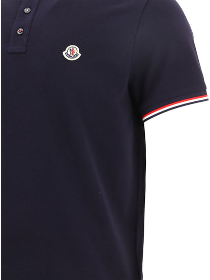 Moncler Button-down polo shirt with logo - Blue