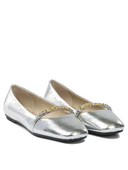 Pinko Leather ballet flats with square toe - Silver