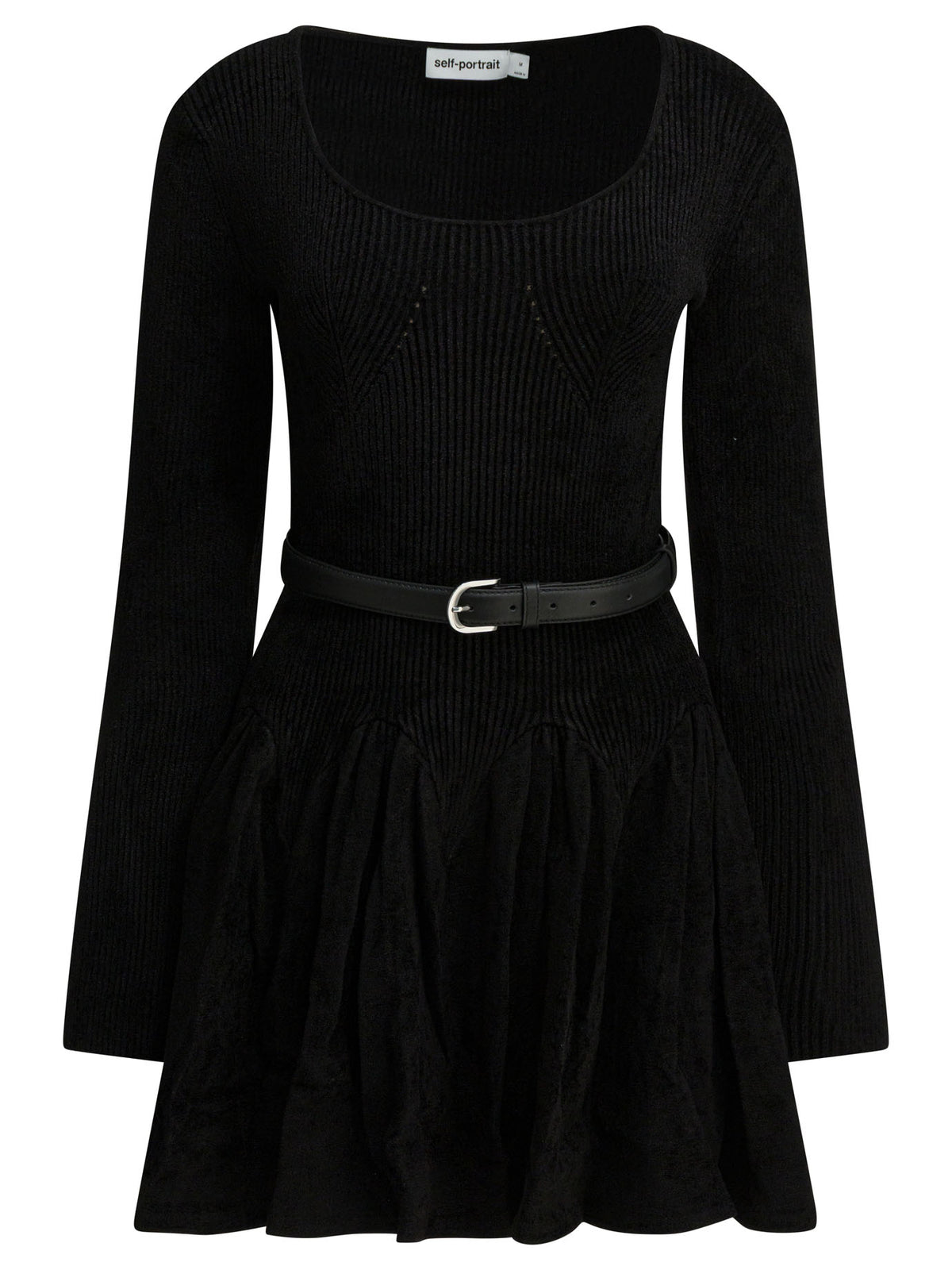 Self-Portrait Knitted flared dress - Black