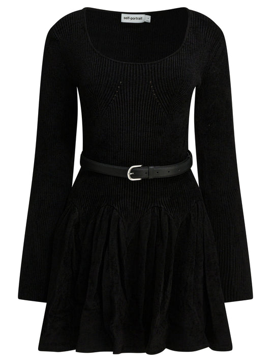 Self-Portrait Knitted flared dress - Black