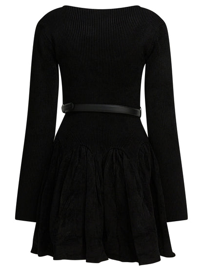 Self-Portrait Knitted flared dress - Black