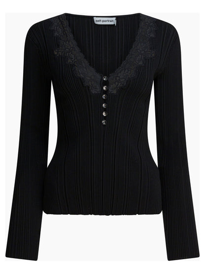 Self-Portrait Top with lace - Black