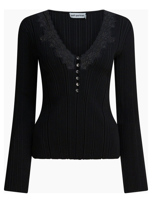Self-Portrait Top with lace - Black