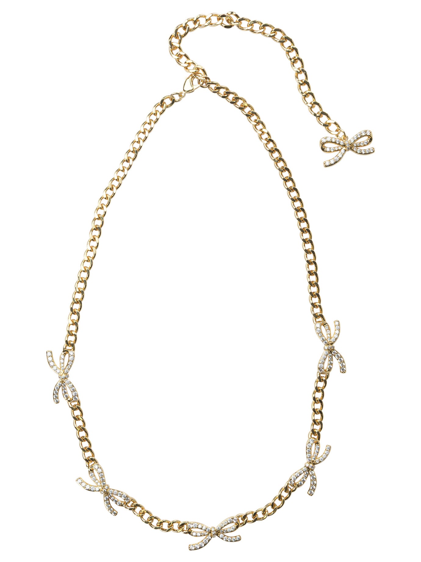 Self-Portrait Necklace with bows with crystals - Gold