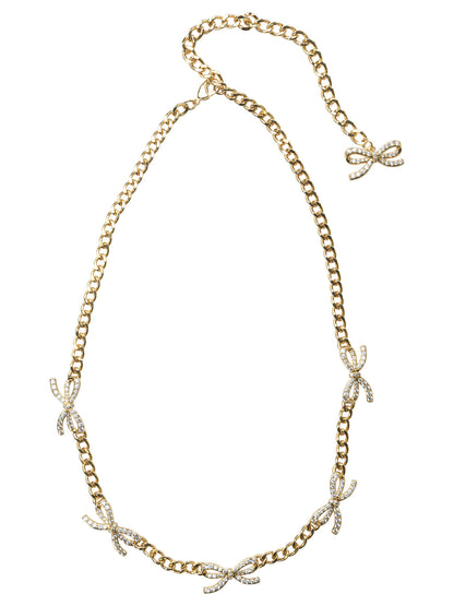 Self-Portrait Necklace with bows with crystals - Gold