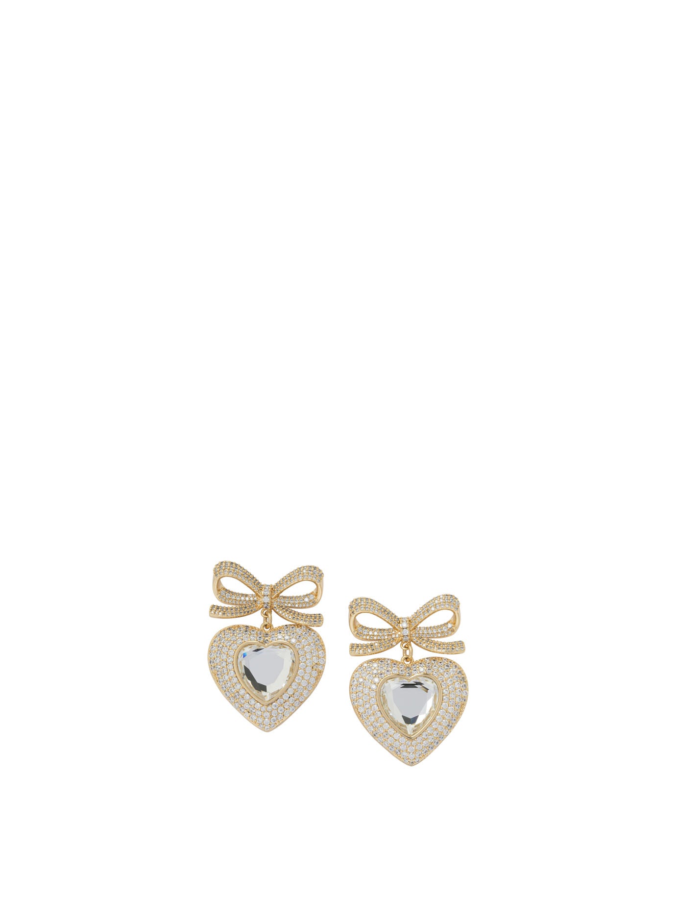 Self-Portrait Heart-shaped earrings with embellished bow - Gold