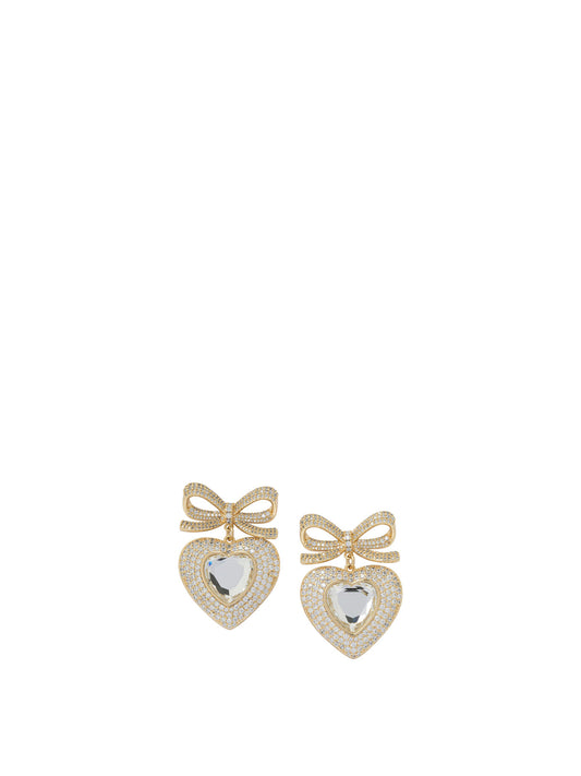 Self-Portrait Heart-shaped earrings with embellished bow - Gold