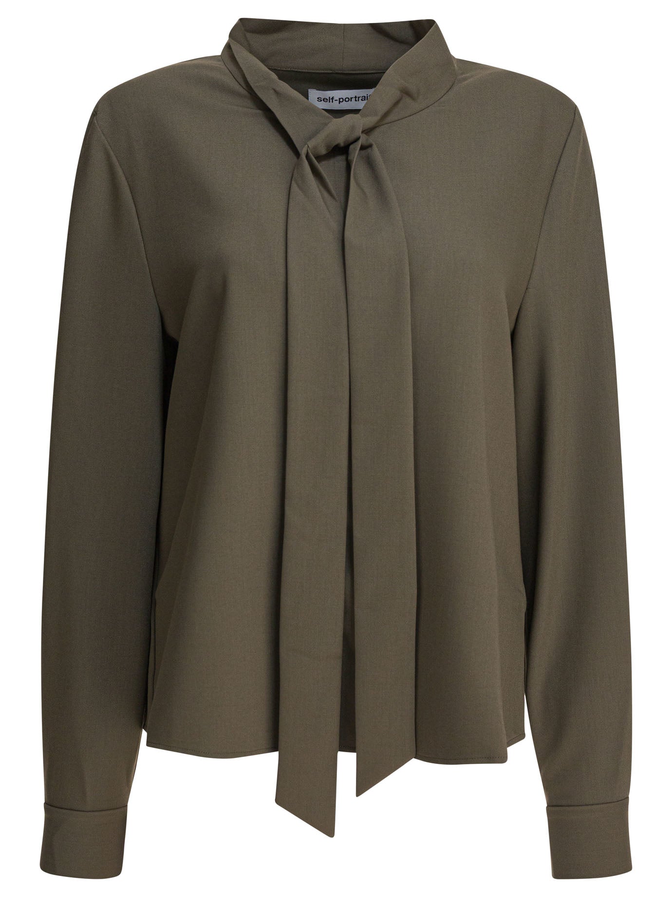 Self-Portrait Twill blouse with bow collar - Green
