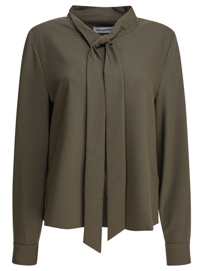 Self-Portrait Twill blouse with bow collar - Green