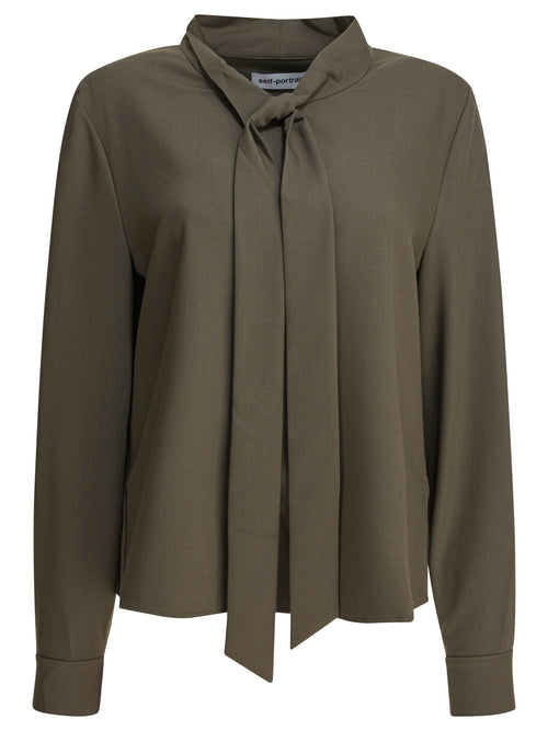 Self-Portrait Twill blouse with bow collar - Green