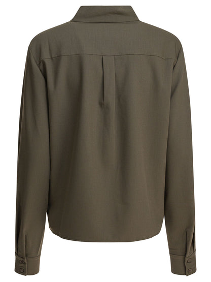 Self-Portrait Twill blouse with bow collar - Green