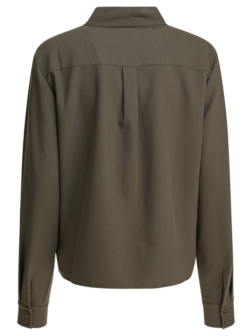 Self-Portrait Twill blouse with bow collar - Green