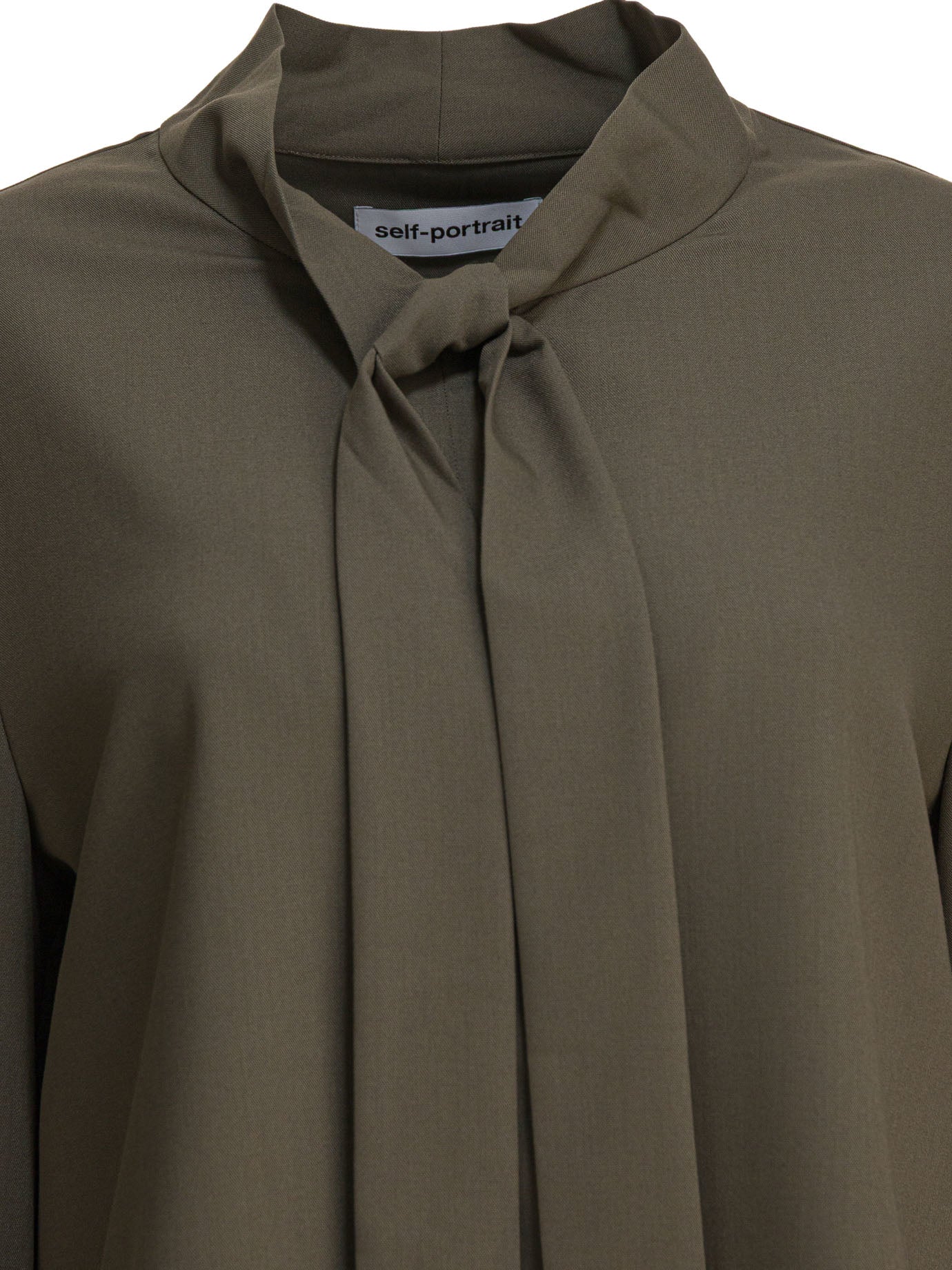 Self-Portrait Twill blouse with bow collar - Green