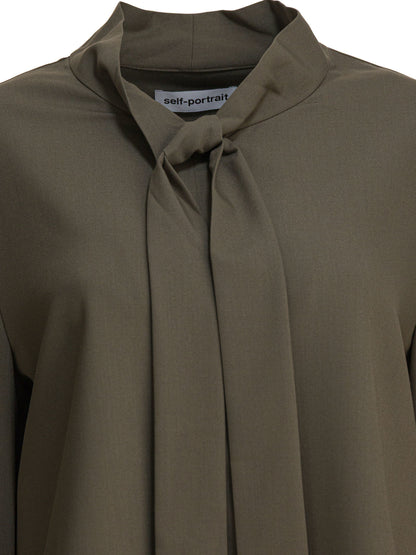 Self-Portrait Twill blouse with bow collar - Green