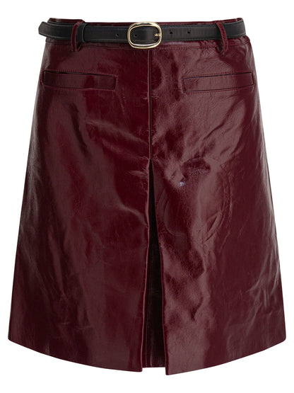 Self-Portrait Leather miniskirt - Bordeaux