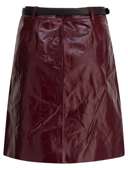 Self-Portrait Leather miniskirt - Bordeaux