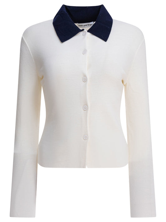 Self-Portrait Merino wool cardigan - Beige