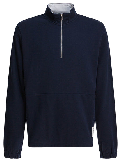 Thom Browne Sweatshirt with half zipper and logo - Blue