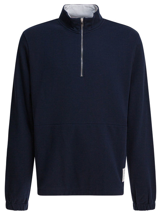 Thom Browne Sweatshirt with half zipper and logo - Blue