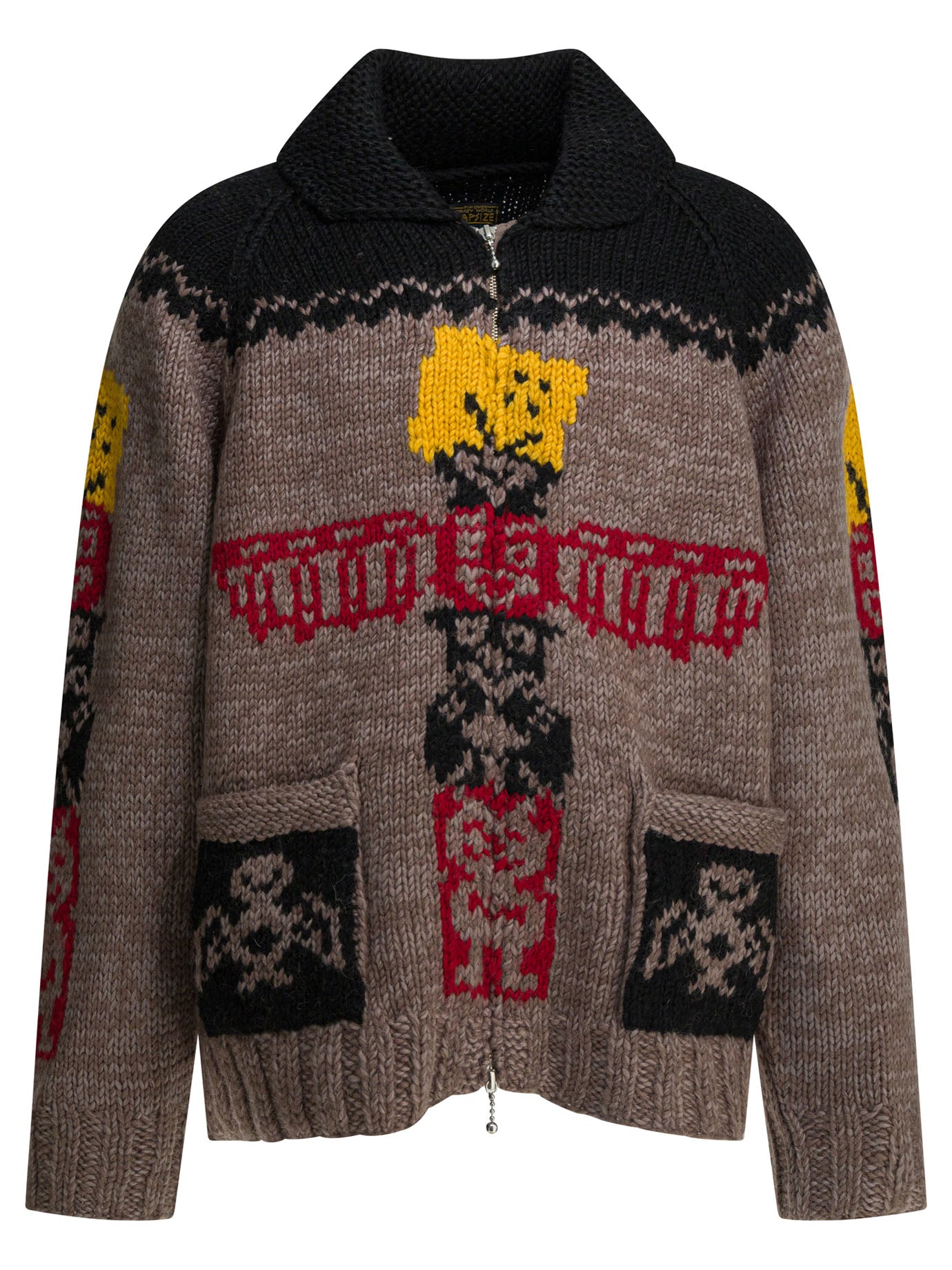 Kapital "Peckish Totem Pole" zippered sweater. - Brown