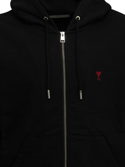 Ami Paris "Ami de Coeur" Zip-Up Sweatshirt - Black