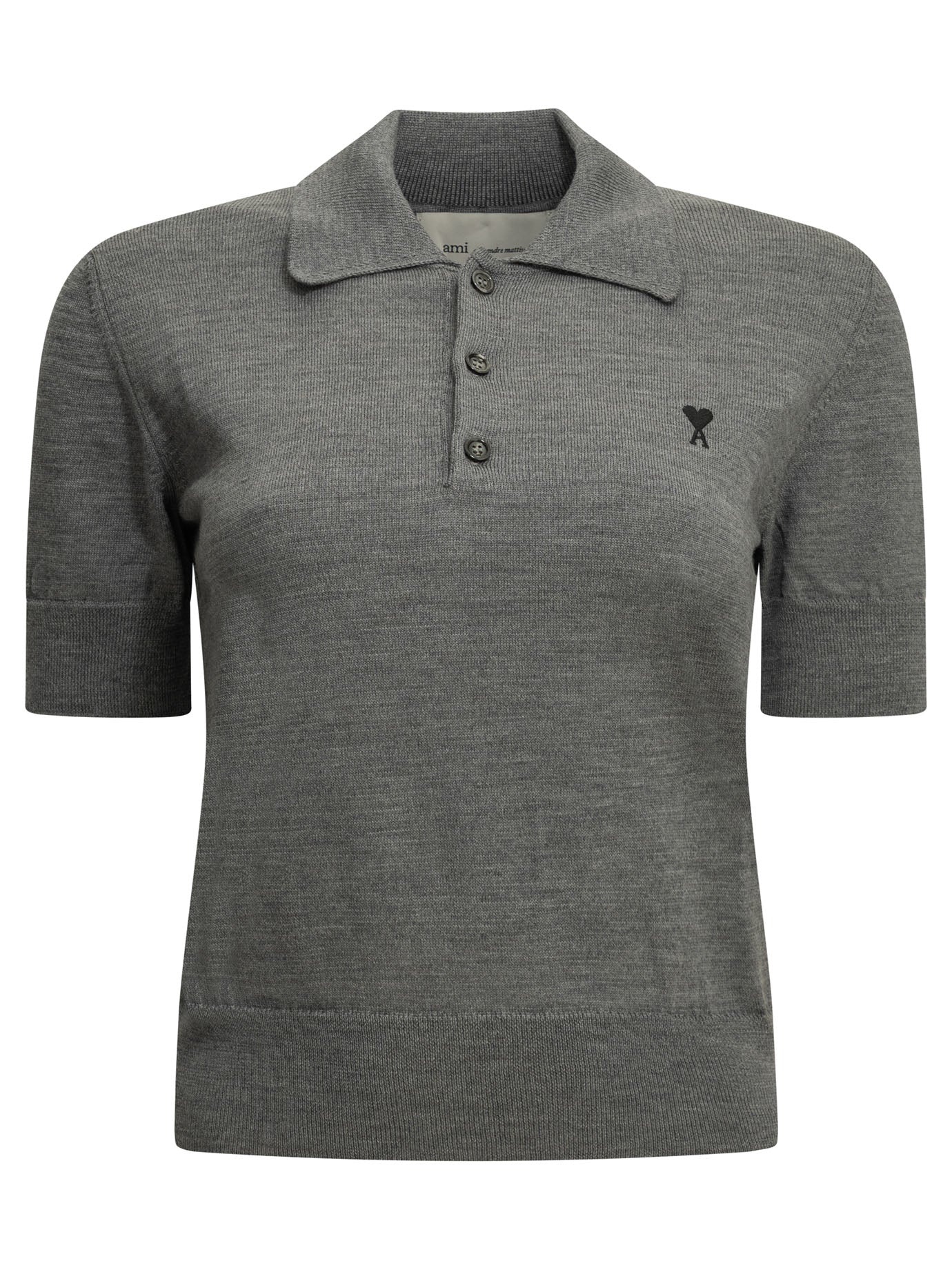 Ami Paris Merino wool polo shirt - Grey